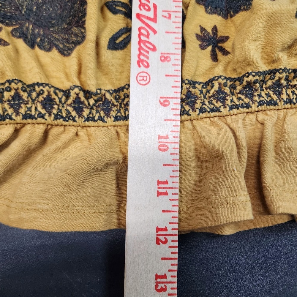 American Eagle Peasant Embroidered Top Mustard Cotton Size M Boho - Picture 2 of 9